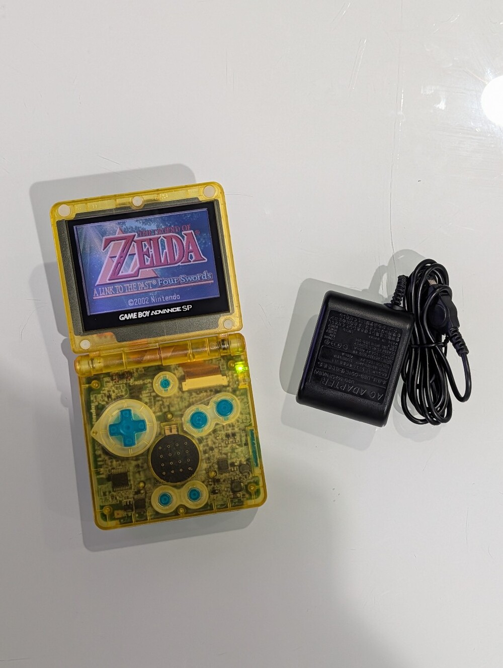 Transparent Clear Yellow Nintendo Game Boy Advance SP AGS-001 GBA SP w/ Charger